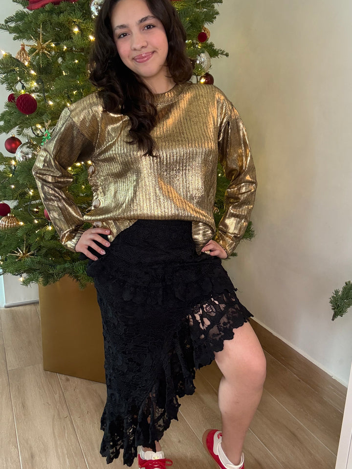 GOLD METALLIC FOIL HOLIDAY SWEATER TOP