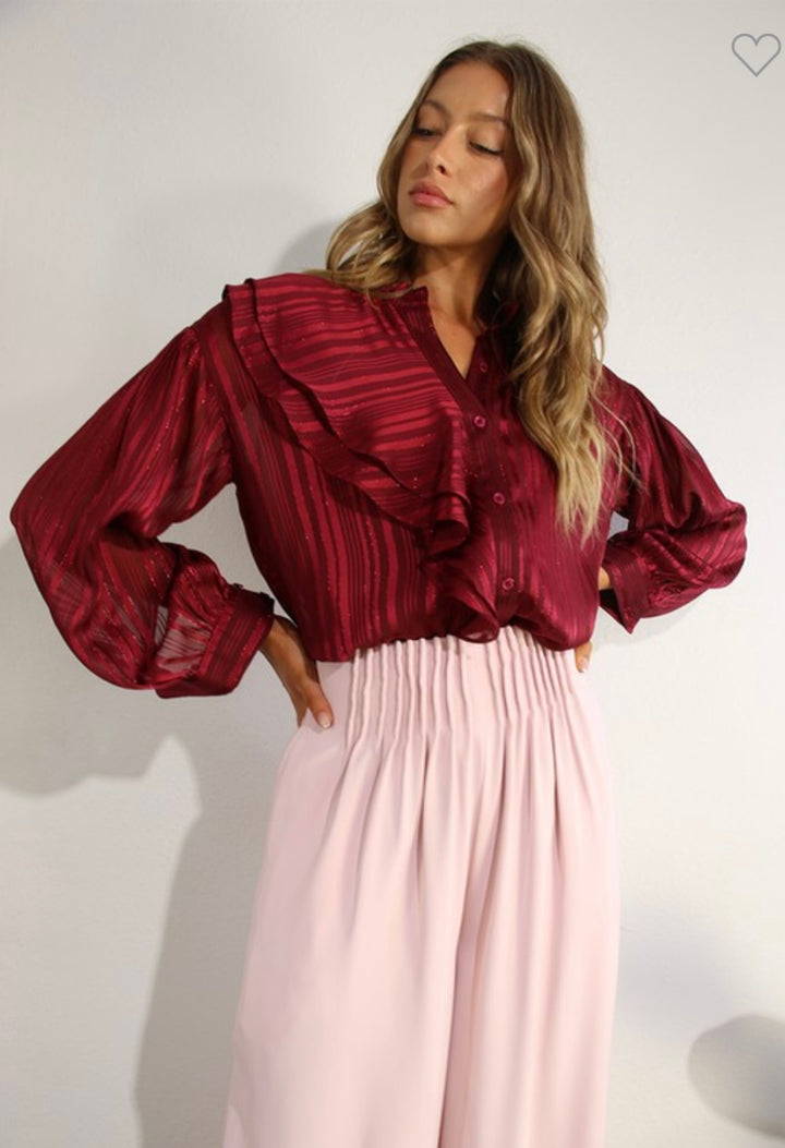 BURGUNDY RUFFLE BLOUSE