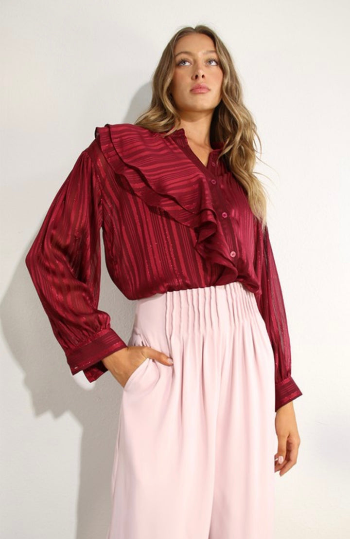 BURGUNDY RUFFLE BLOUSE