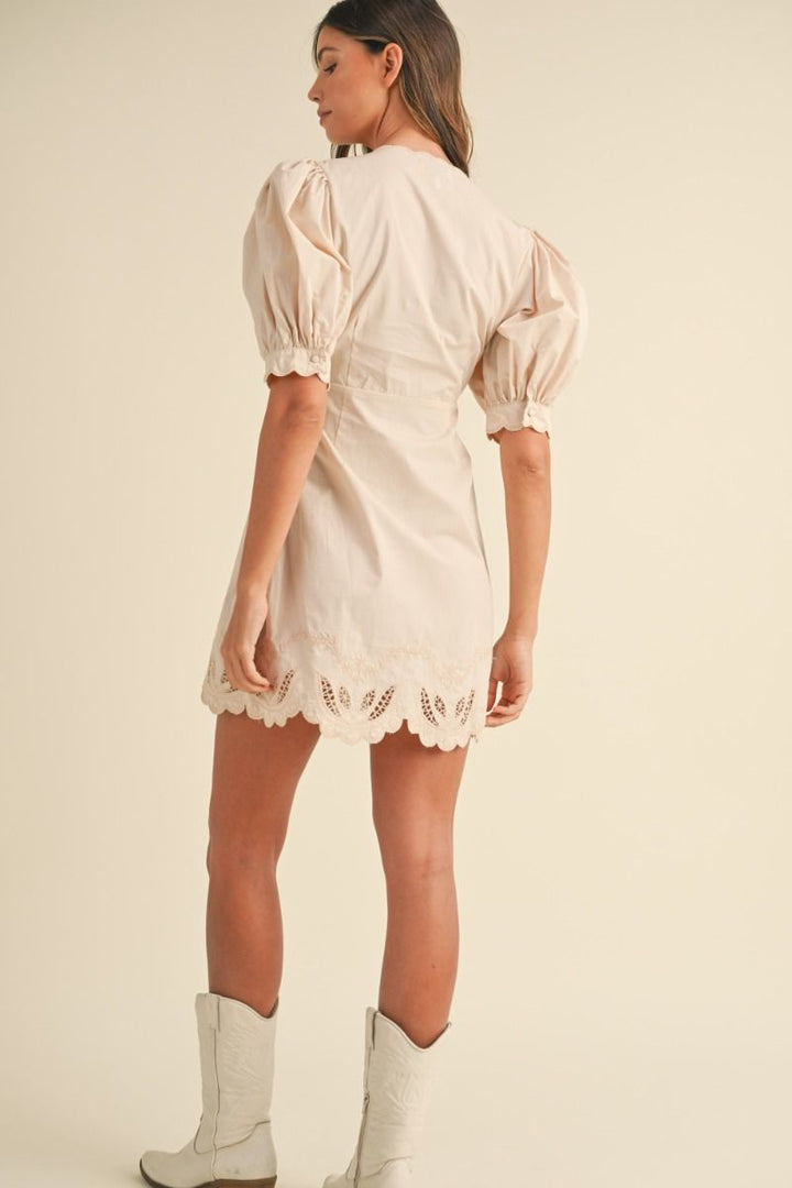 ECRU EMBROIDERED MINI DRESS